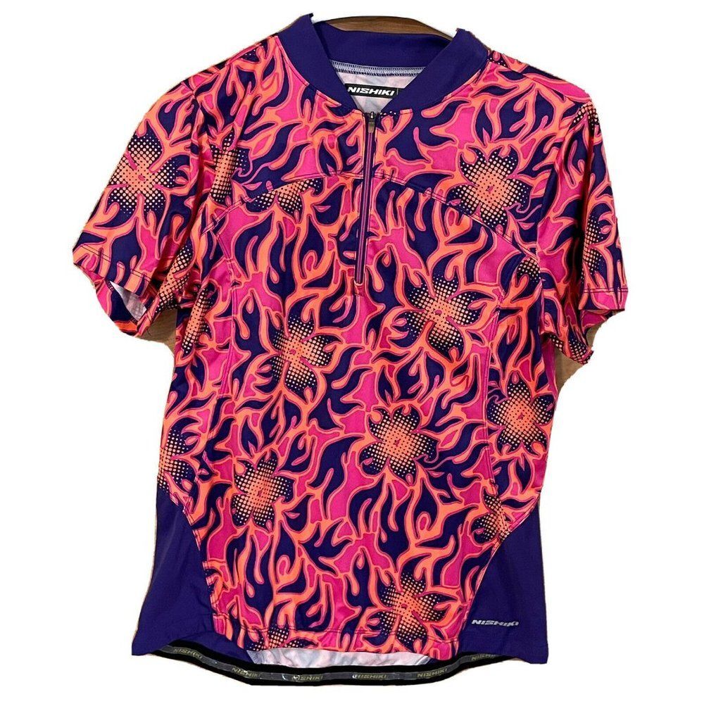 nishiki women’s large bike cycling shirt top Jersey short sleeve purple pink